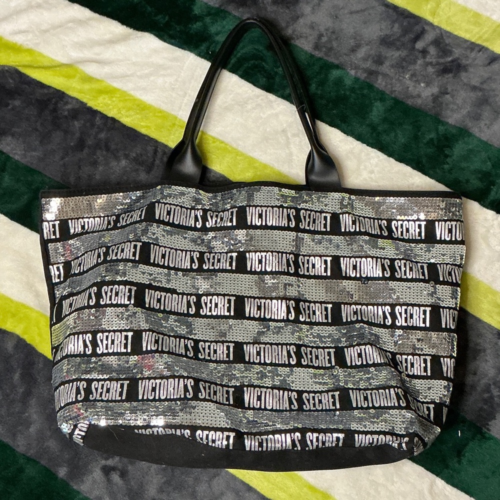 Victoria's Secret Black Sequin Logo Tote